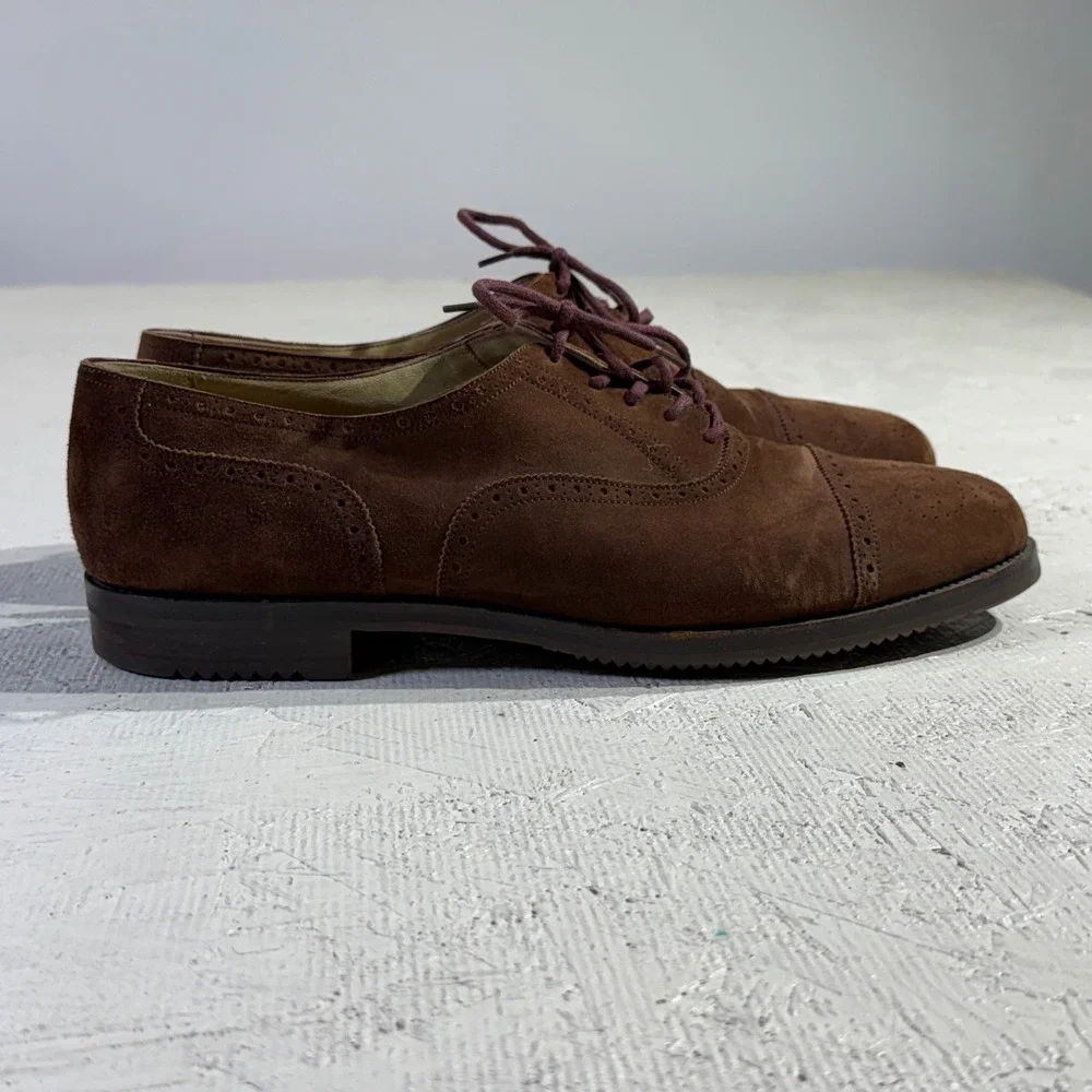 Cole Haan Suede Oxford Shoes Mens 10 Brown Brogue Vibram Italy